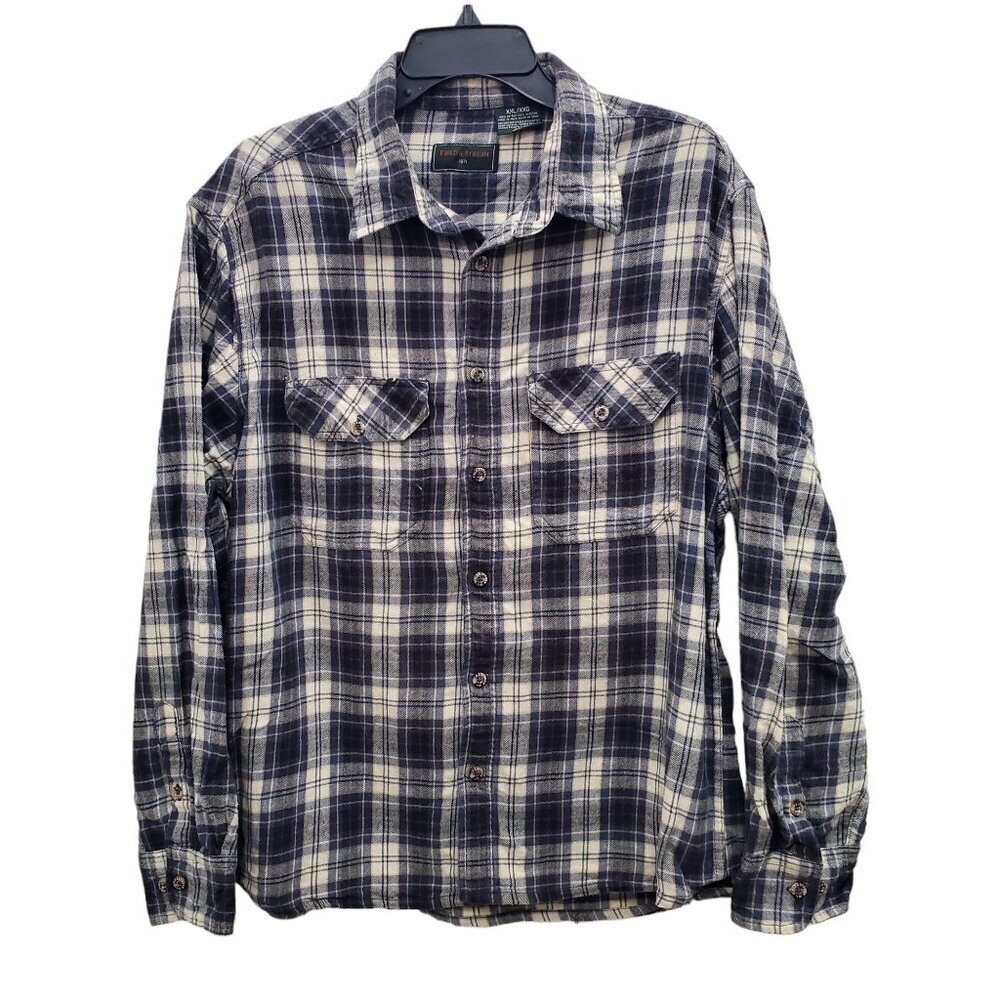 Field & Stream Woman's White Blue Plaid Flannel Long Sleeve Button Up Plus‎ XXL